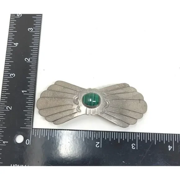 Vintage Navajo Hair Barrette Sterling Silver 925 Malachite Stamped Marked GJ